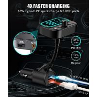 Transmisor FM Bluetooth con microfono dual, [Una Tecla para apagar FM] Kit de Manos libres inalámbrico para Automóvil con Puertos USB (QC3.0 AUX), colores con retroiluminación LED - details 2