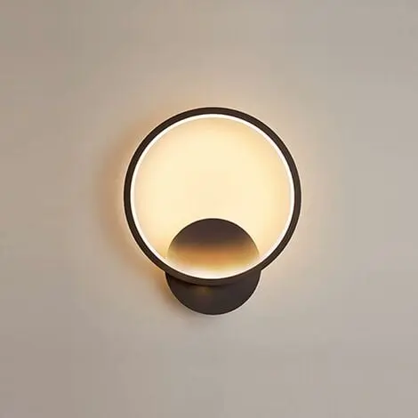 Aplique de pared LED para interiores de 14 W, redondo, luz cálida negra, moderno, para dormitorio, sala de estar, escalera, pasillo, CA 220 V - 1