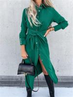 Vestido Largo Para Mujer De Otoño E Invierno Con Cuello V Y Botones Estilo Oficina Midi Color Sólido Cardigan De Manga Larga Tamaño S-3XL - details 11