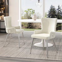 Juego de 4 Sillas de Coque Terciopelo Beige Lujo | Patos de Metal Plisado Resistentes y Elegantes | Estilo Moderno para Sala de Estar, Dormitorio y Espacios de Ocio - details 3