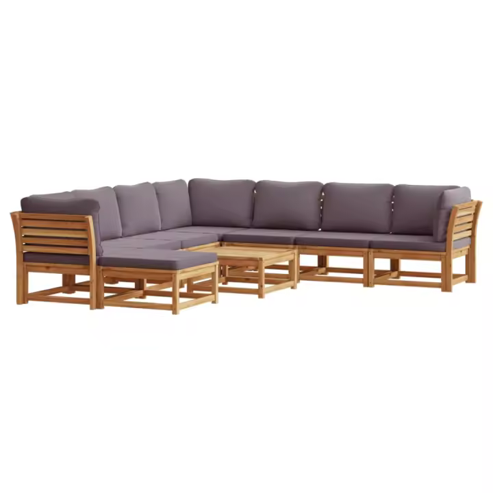 Juego de muebles Jardín 9 pzas con bolsillos Madera maciza Acacia - 1