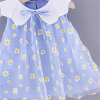 Vestido De Verano Para Niñas Con Pétalos De Margarita Y Cuello Gasa Sólido Sin Mangas Dulce Y Lindo Vestido De Malla - details 7