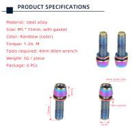 6pcs Tornillos Y Juntas Para Manillar De Bicicleta MTB Y Carretera TANKE M5 * 18 15mm Arco De Botella Arco De Agua Arco De Bebida Color Arco Iris - details 2