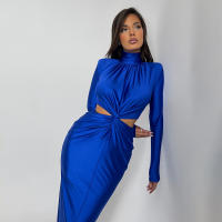 Vestido Largo Elegante Para Mujer Con Cuello Alto Y Manga Larga Efecto De Hollow out Adecuado Para Club Fiesta Noche Otoño Invierno Slim Fit Polyester - details 7