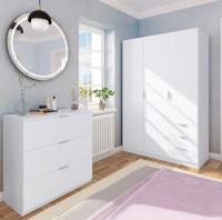 Meimon Armario de 3 puertas y 3 cajones con barra de colgar de aluminio extraíble, guías correderas metálicas para cajones, bisagras y soportes metálicos, tacos ABS antirruido, estantes regulables, acabado en tablero melaminizado tipo E1 - details 2