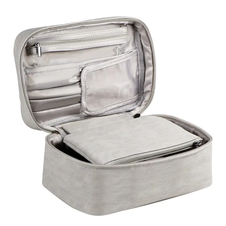 Neceser/bolsa de maquillaje con funda desmontable - Neceser/organizador de artículos de tocador - Bolsa de almacenamiento de viaje portátil - Resistente al agua (gris) - 1