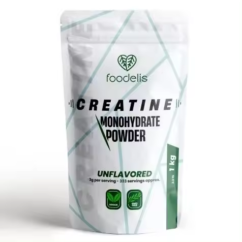 FOODELIS Creatina Monohidrato en Polvo Micronizada  1 KG  166 Dosis  Sin Sabor  No-gmo  Incluye Dosificador  Alta solubilidad  Vegano  Sin Lactosa - 1