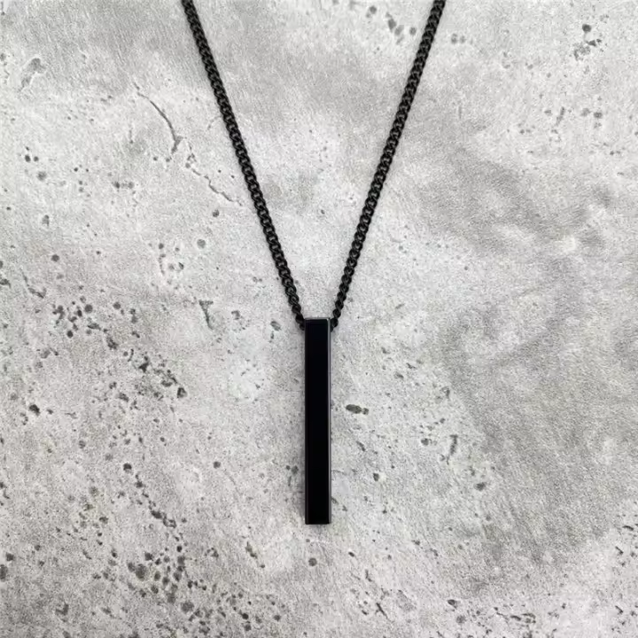 Collar Pendentivo Rectangular Clásico Para Hombres En Acero Inoxidable Color Negro Cadena Cubana Joyería Regalo Estilo Fashion - 1