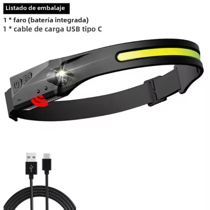 Linterna Frontal LED Recargable USB 1200MaH Para Camping Pesca Y Actividades Al Aire Libre Impermeable Con Modos De Iluminación Variable - 1