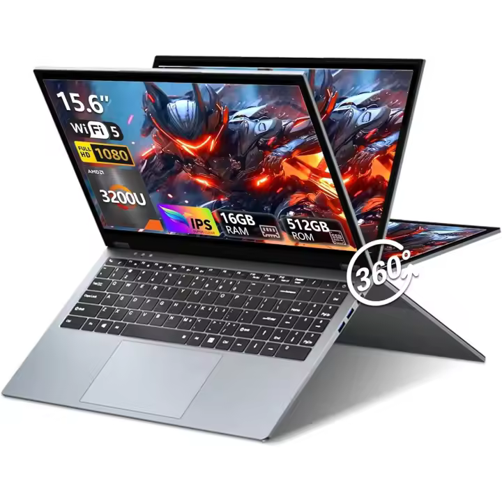 Portátil VANWIN 2 en 1, AMD Ryzen 3 3200U CPU, 16 GB de RAM, SSD de 512 GB, Windows 11 pro, Pantalla de 15,6 pulgadas 1920x1080, with RJ45, tipo-c, USB 3,2*1, USB2.0 * 2, HDMI, wifi5, BT5.0, Portátil con Pantalla giratoria de 360 °, - 1