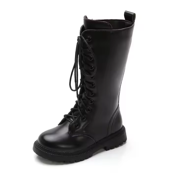 Botas De Niñas Largas En Negro Moda Otoño Invierno Bota De Motocicleta Clásica De Goma Alta Botas De Princesa Con Cierre De Cremallera - 1