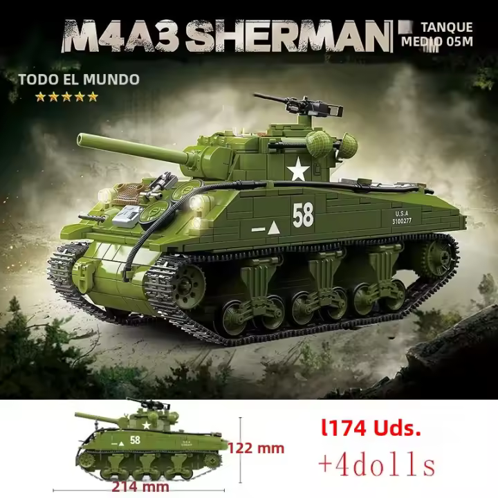 Bloques De Construcción Militar Sherman M4A3 Tanque Medio UK Churchill KV-1 Panzer IV T-34 Juguetes Educativos Para Niños Regalos Para Adultos - 1