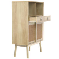 Aparador Premium 80x39,5x120 cm | Diseño Rustic nórdico | Puertas de Ratán Real Artesanal✨| 2 Cajones Profundos con Cierres Suaves + 2 Puertas con Detalle de Ratán + 2 Compartimientos para Decoración - details 2
