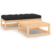 vidaXL Juego de muebles de jardín 3 pzas y cojines madera maciza pino en color Marrón miel/Natural y antracita/Natural | acolchados duraderos para sofás de jardín terraza exterior - details 1