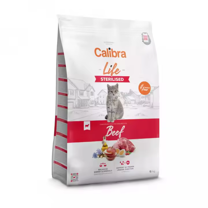 Calibra Cat Life Sterilised Beef 6kg / Alimento seco para gatos adultos castrados/esterilizados. Alimento seco completo superpremium sin trigo con un alto contenido de carne de vacuno, incluida la carne de vacuno fresca para un sabor único. - 1