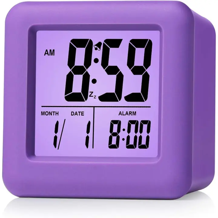 Mov-Reloj despertador digital de configurar Función de Repetición, Luz Nocturna, visualización en pantalla grande Hora mes fecha Violeta OFFICE - 1
