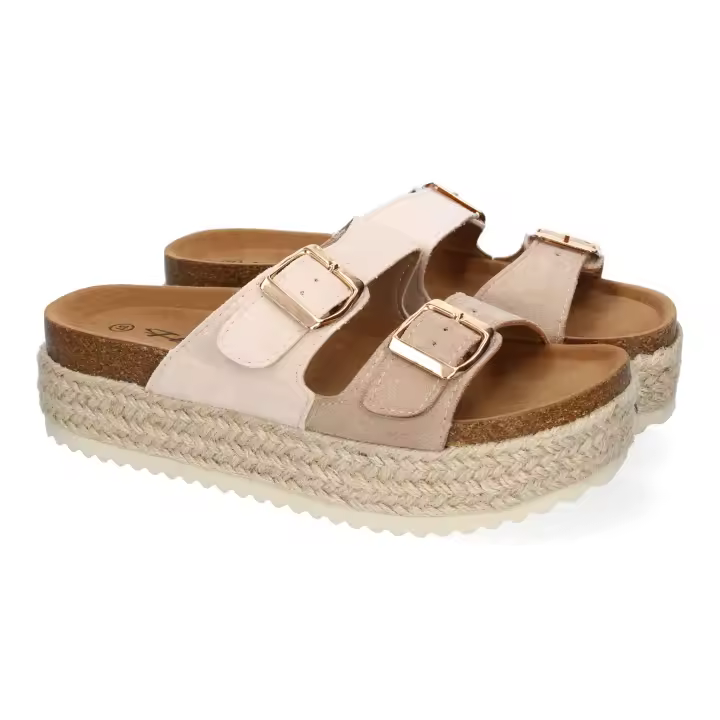PuntoSalao Sandalias planas de plataforma en yute para mujer comodas color nude M-239 - 1