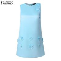 Vestido Mini Elegante Sin Mangas Para Mujer ZANZEA Estilo Coreano Con Decoración De Flor Y Lazo Cuello Redondo Vintage Para Fiesta De Vacaciones Otoño 2024 - details 4