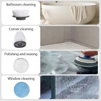Cepillo de limpieza eléctrico giratorio de mango largo con 5 accesorios Cepillo de limpieza de baño Fregador eléctrico inalámbrico para duchas, lavabos y superficies (blanco) Limpiador de azulejos de baño - details 3