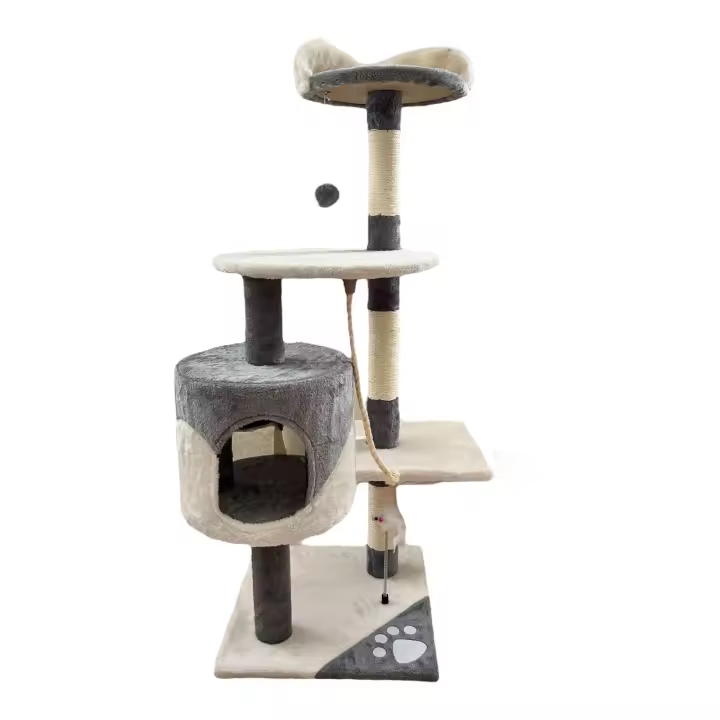 COTTECOTA-Árbol rascador para Gatos Altura 60*56.5*111.5cm Árbol para Gatos Azul Marrón Beige Torre Arbol de Escalada de Múltiples Niveles con Cueva Espaciosa Postes Rascadores de Sisal 40452,40438 - 1