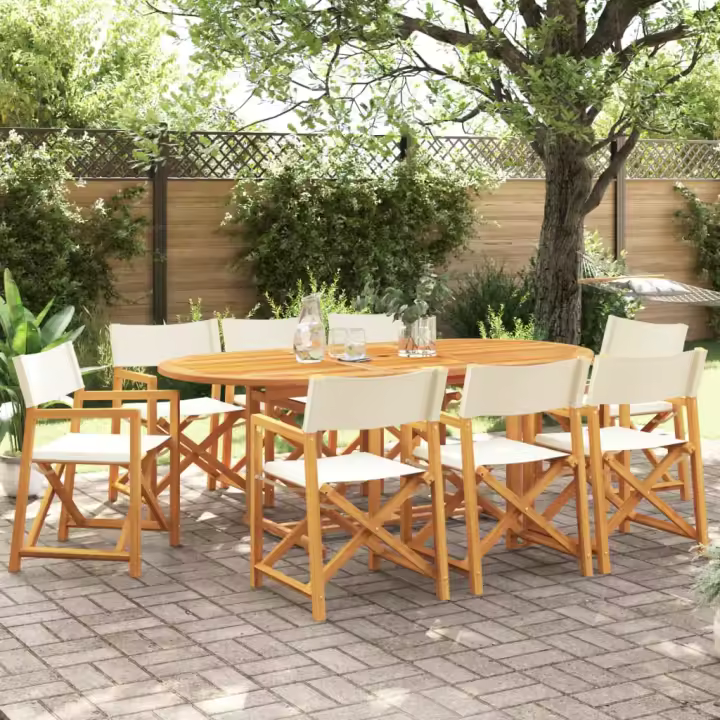 vidaXL Sillas de jardín plegables 8 unidades tela blanco crema - 1
