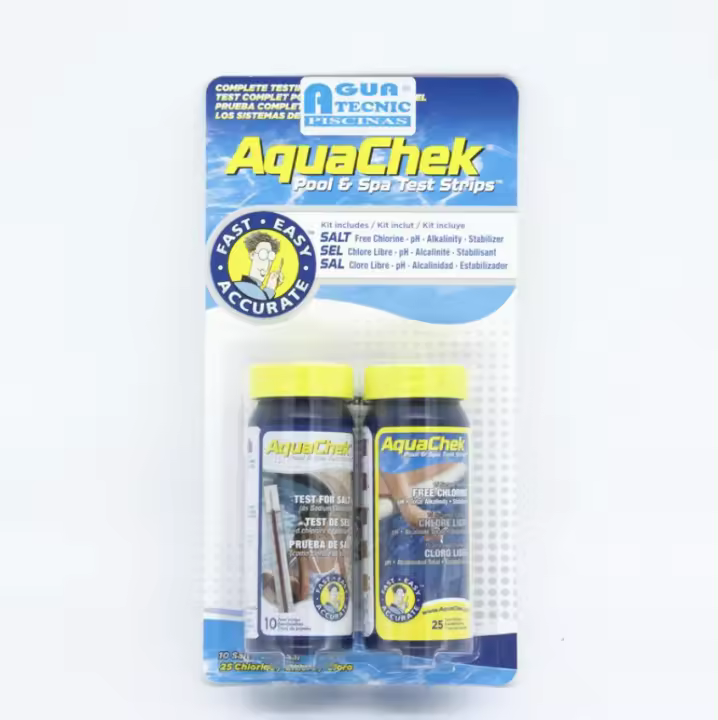Analizador agua piscina AQUACHEK Amarillo + Blanco tiras ph/cl/alk/cya + sal - 1