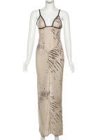 Vestido Maxi Zebra Print Para Mujer Verano 2025 Sin Mangas Cuello Bajo Slim Fit Fiesta Playa Moda Clásica De Playa Vestidos - details 2