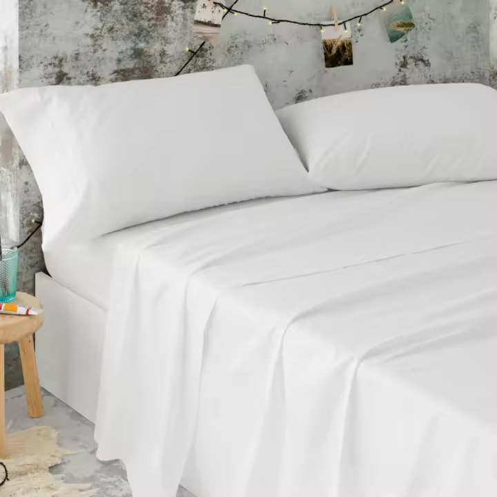Juego de Sabanas Blancas Hostelería 100% Algodón Natural,144 hilos, No Hace Bolitas, Para Camas de 90, 105, 135, 150 y 150 con 2 Almohadas - 1