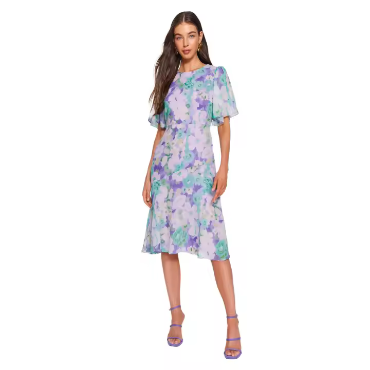 Trendyol Navy Blue Floral Print A-Line Lined Midi Woven Dress Twoss20El0908 - 1
