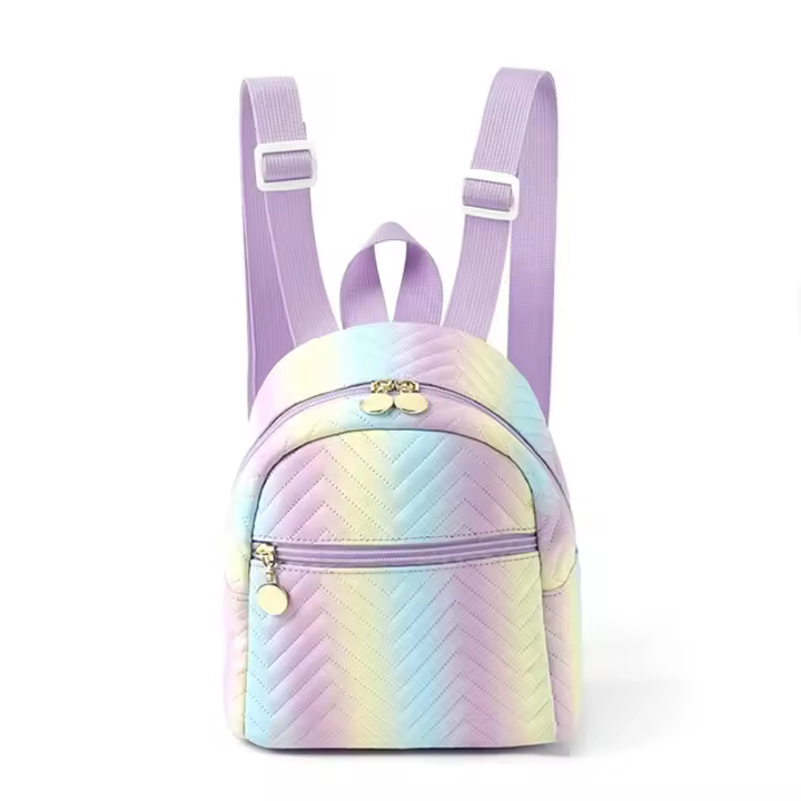 Mochila Clásica Para Niñas Con Estampado Ombre Y Chevron Emboss Hecha De PU Con Lining De Algodón Bolsa De Hombro Para Niños - 1