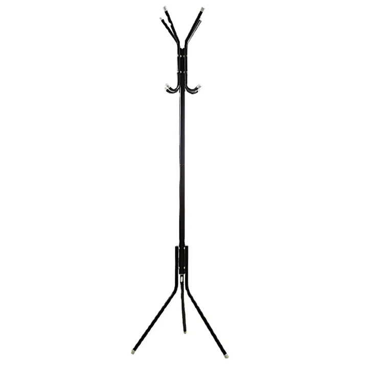 Home Solazzia Perchero de pie metálico negro - Perchero entrada recibidor - Perchero de pasillo - Perchero metálico - 8 ganchos - Para abrigos, sombreros, bolsos, paraguas - 1