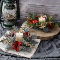 Corona De Bayas Artificiales Con Vela 25cm Decoración De Mesa Para Bodas Y Navidad Arreglo Floral Falso Para Centros De Mesa Y Fiesta - details 3