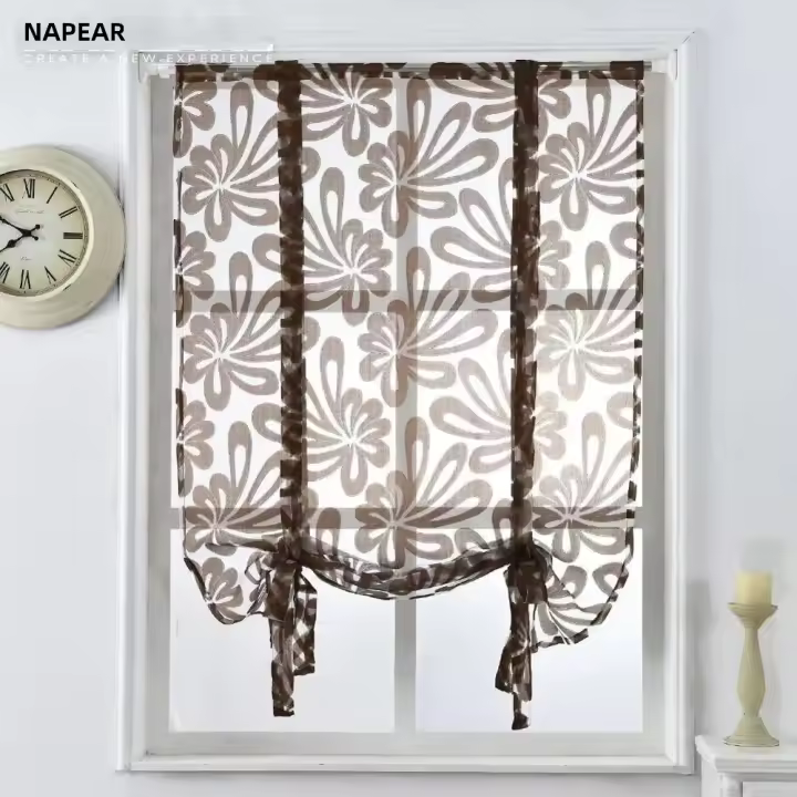 Leejoom Cortinas Cortas Modernas Para Cocina Translúcidas Valance Rod Pocket Tie up Roman Puerta Living Room Tulle Organza - 1