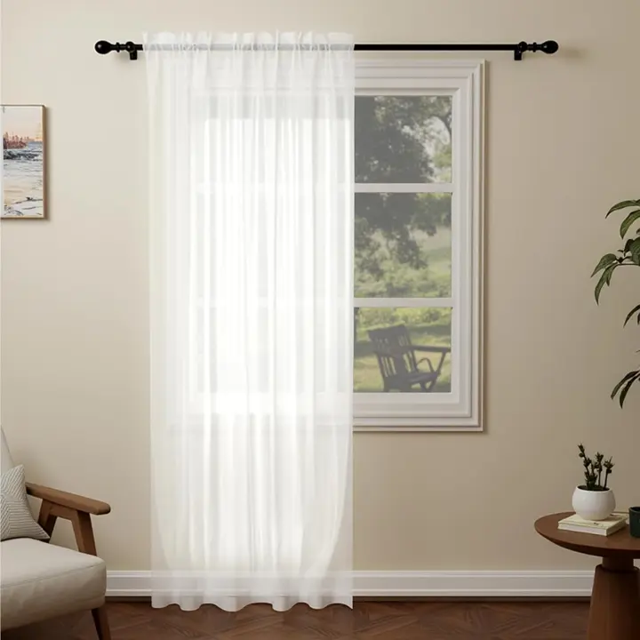 Pacok White Voile Curtains, 84 Drop Net Curtain for Windows, Rod Pocket Sheer Curtain Panel Voile Curtains for Living Room Kitcken Bedroom W56xL84 Inch(White, 142 x 213cm) - 1