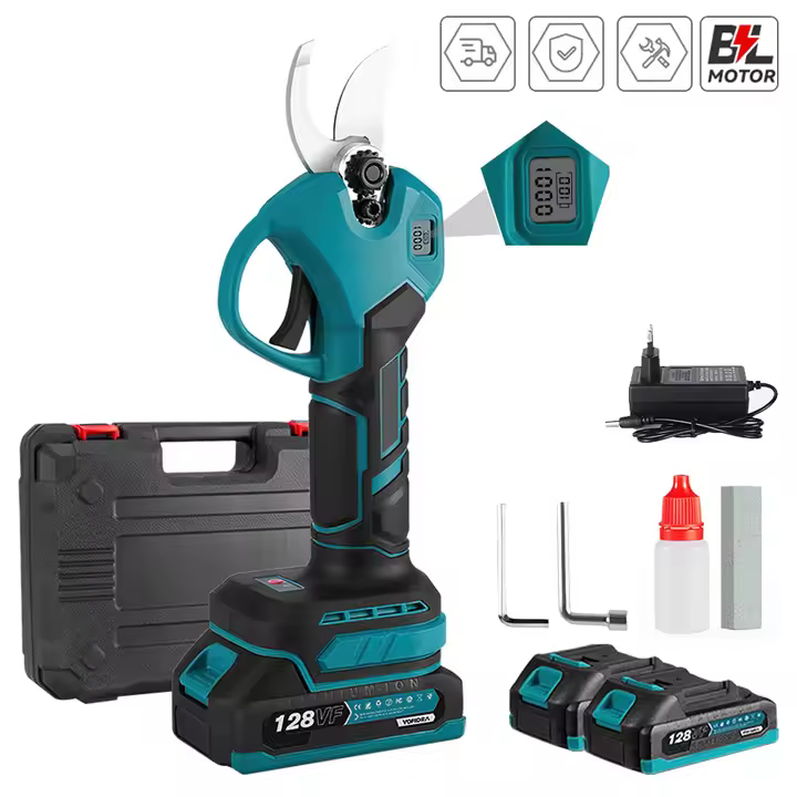 tijeras de podar eléctricas sin escobillas, podadora de árboles frutales, bonsái, recargable, 2 engranajes, bateríaFor  Makita de 18V, 30mm， tijeras,Con pantalla digital - 1