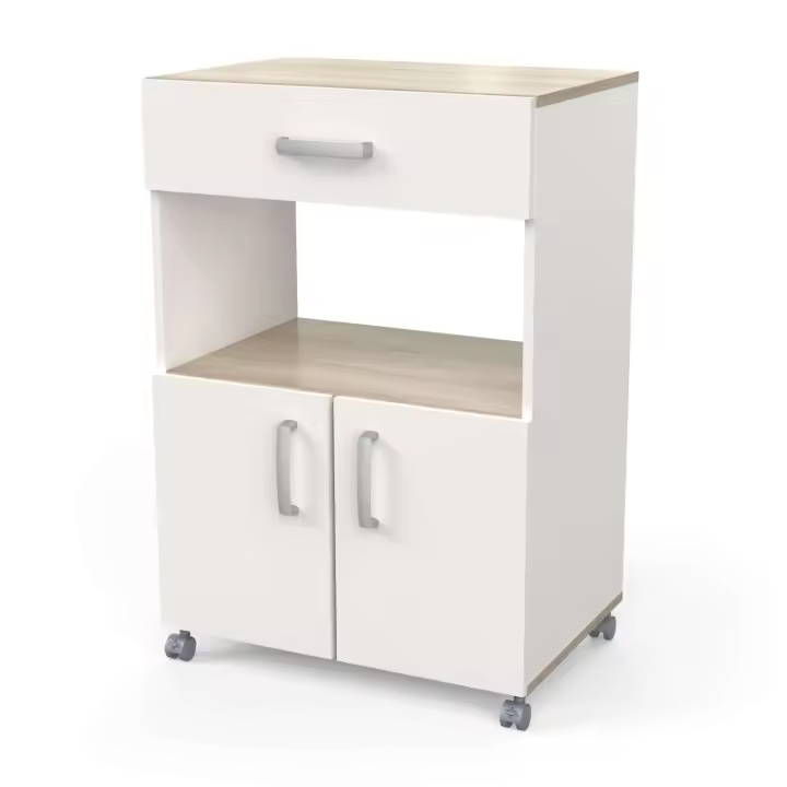Mueble Auxiliar para Cocina con Ruedas 2 puertas en Color Blanco Mate y Roble Kronberg 88x60x41 cm - 1