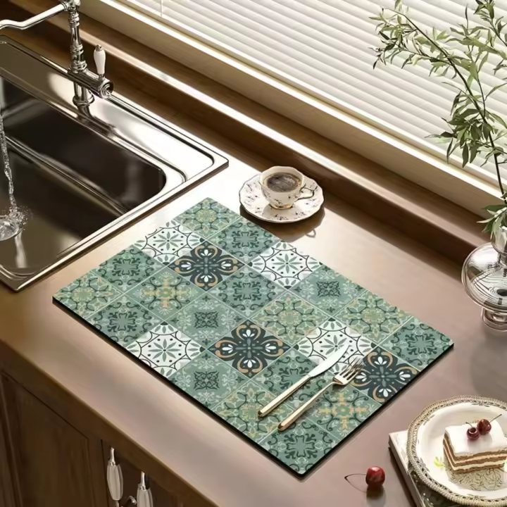 Alfombra De Cocina Absorbente Para Secado De Vajilla Y Cristales Alfombra Para Barra De Café Con Drenaje Tamaño 30x40cm Material Suede - 1