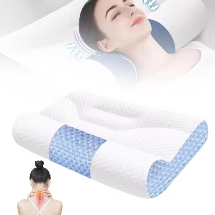 Almohada ergonómica de plumón de ganso, nueva almohada para dormir cómoda (2025), almohada de soporte cervical profesional para quienes duermen boca arriba, almohada de alta calidad con alivio del dolor cervical (azul B) - 1