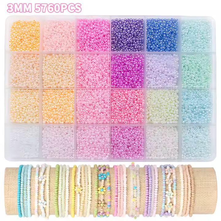 Kit De Abalorios De Vidrio De 24 Colores 2/3/4mm 12000/5760/2400 Piezas Para Fabricación De Joyas DIY Manualidades Pulseras Hechas a Mano - 1