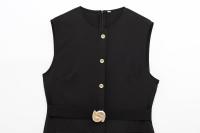 Vestido Midi Elegante De Verano Para Mujer TRAFZA Sin Mangas Con Cinturón Y Abertura En La Frontera Estilo Slim Cierre De Cremallera En La Espalda - details 3