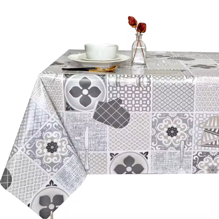 Mantel PVC, Mantel de hule, Mantel de hule, Mantel para cocina, Tapete de cocina, Resistente al agua, Fácil de limpiar, Dibujo cocina, Gris - 1