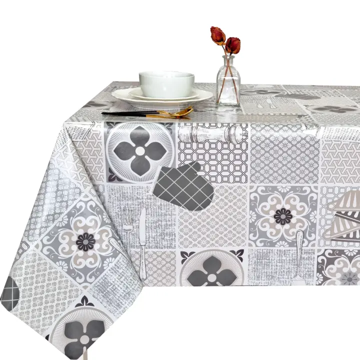 Mantel PVC, Mantel de hule, Mantel de hule, Mantel para cocina, Tapete de cocina, Resistente al agua, Fácil de limpiar, Dibujo cocina, Gris, Azulejo, ceramica, azulejo mosaico. - 1