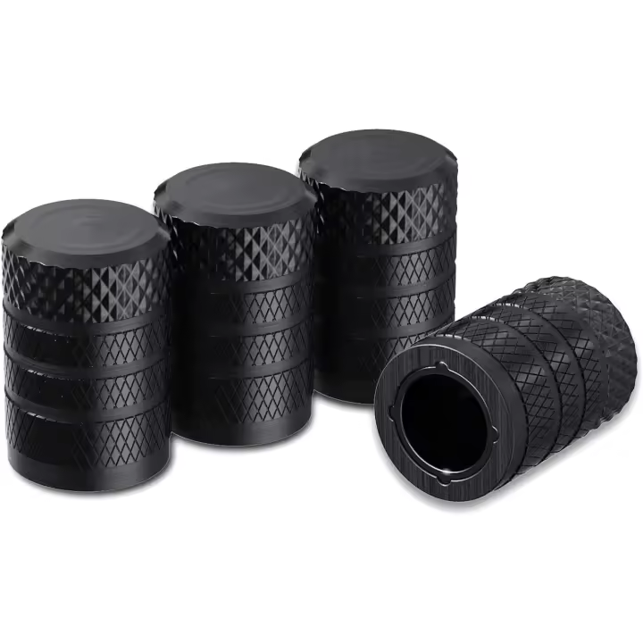 Tapas para válvulas de neumáticos, negras, 4 piezas, juego de tapas para válvulas de neumáticos de aluminio anodizado, resistentes a la corrosión, cubiertas universales para vástagos de automóviles, camiones y bicicletas - 1