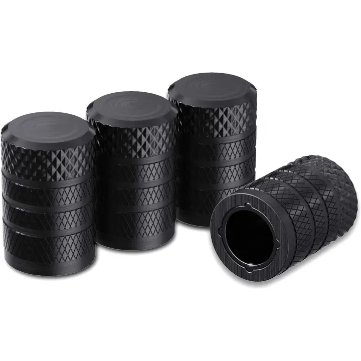 Tapas para válvulas de neumáticos, negras, 4 piezas, juego de tapas para válvulas de neumáticos de aluminio anodizado, resistentes a la corrosión, cubiertas universales para vástagos de automóviles, camiones y bicicletas - 1
