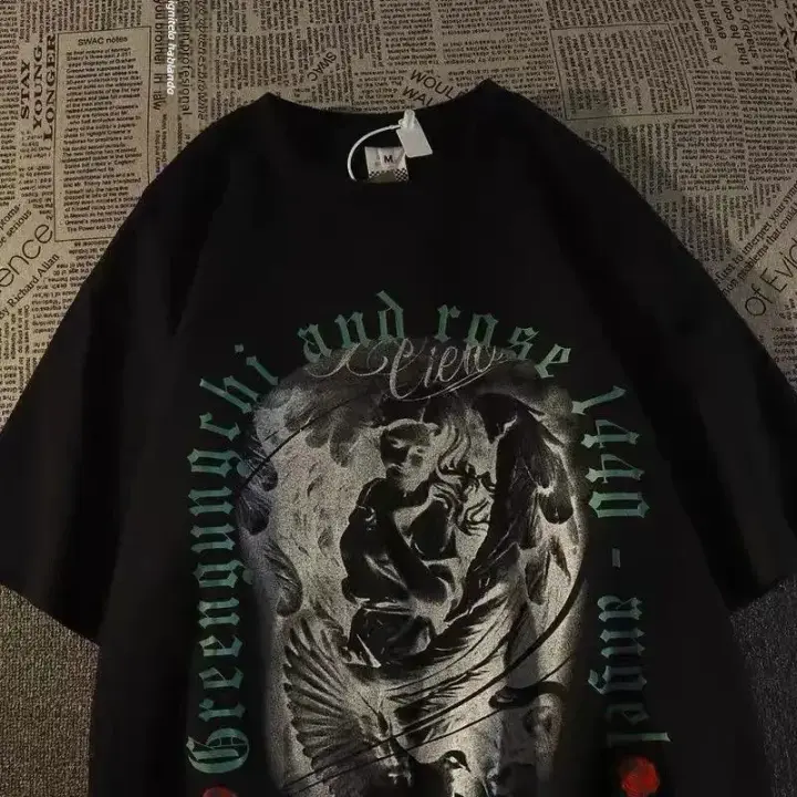 Camiseta Gráfica Retro De Verano Para Hombres Y Mujeres Estilo Harajuku Y2K Hip Hop Callejero Suelta Y Oversize Con Estampado Gótico - 1