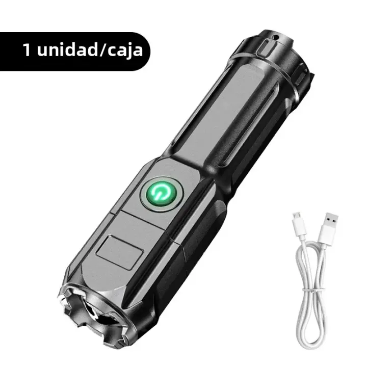 Linterna Táctica Recargable LED Con Zoom Telescópico Y USB Luz De Escenario Portátil Para Camping Y Exterior - 1