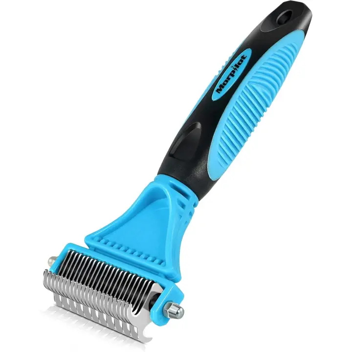 Pelo para perros y Gatos, peine de ASEO, rstrillo de doble cara para subpelo de mascotas de pelo Largo, eficaz The cause of the Melo hasta en un 90% (Azul). - 1