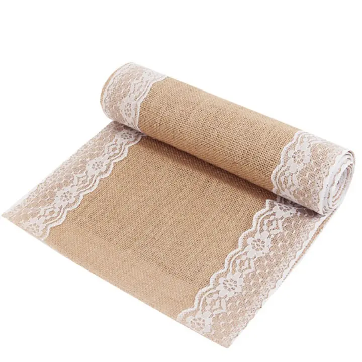 Mantel De Jute Con Encaje Retro Para Bodas Y Fiestas De Paisaje Natural Tapete De Mesa Para Decoración De Comedor Y Eventos - 1