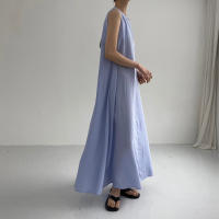 Vestido Maxi De Verano Para Mujer REALEFT 2024 Color Sólido Elegante Con Bolsillos Cintura Suelta Sin Mangas Casual Largo Hasta La Rodilla Material Algodón Y Poliéster - details 1