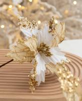 Flores Artificiales De Navidad Con Brillo Decoración Colgante Para Árbol De Navidad Regalo De Año Nuevo Adornos De Casa - details 3